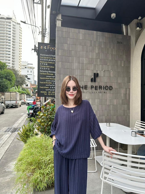 Women Casual Stripes Linen Comfy Co-Ord Sets